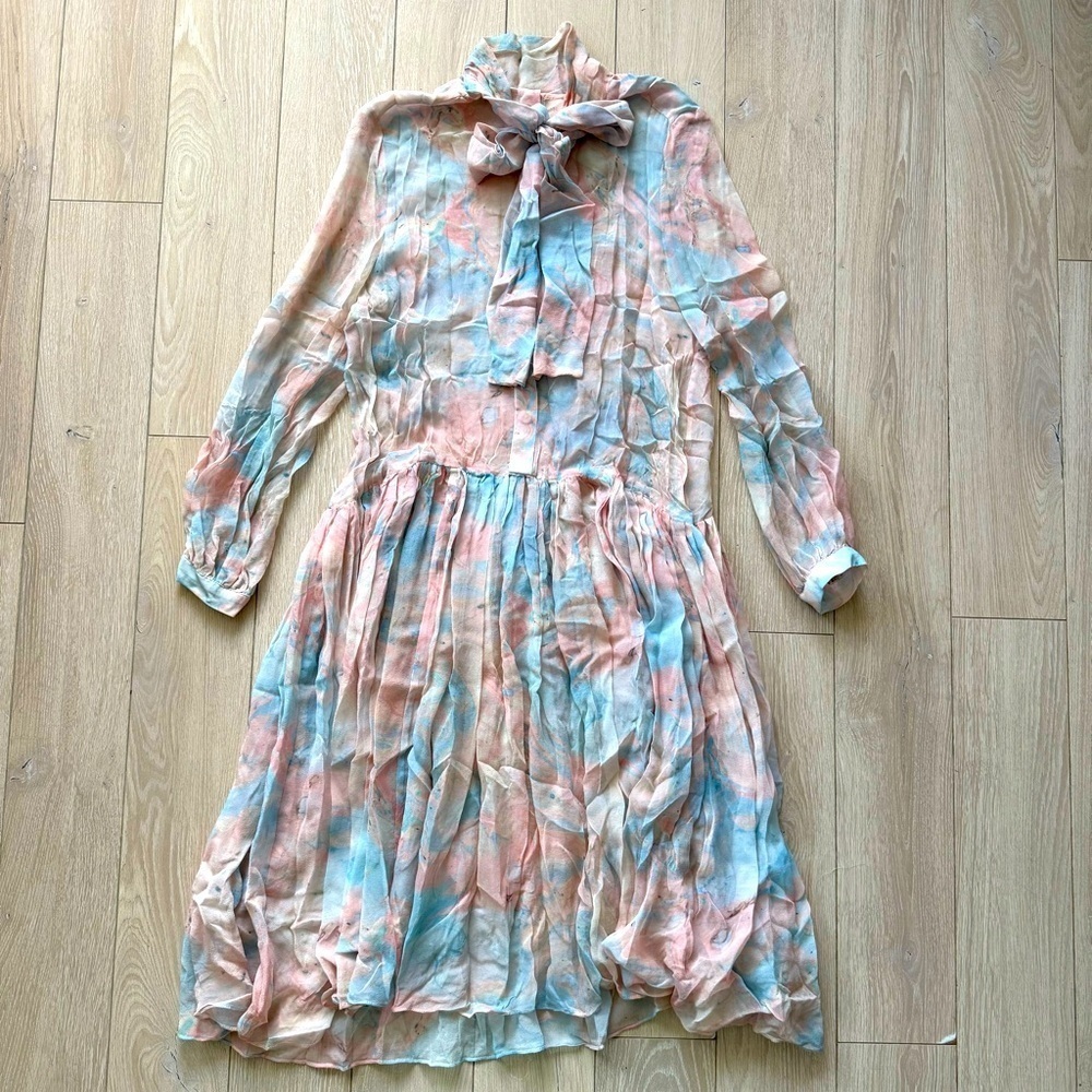 Zimmermann Pastel Marble Print Button-Up Drop Waist Midi Dress Size 1 / US 6